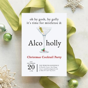 Christmas Cocktail Party Invitation Template, Time for Mistletoe and Alcoholly Christmas Invitation, Holiday Cocktail Invite, Funny Evite