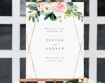 Large Wedding Welcome Sign, Blush and Gold Welcome Sign in 4 Sizes (18x24,24x36,A1,A2), Welcome Wedding Poster, Editable Template #MCD600