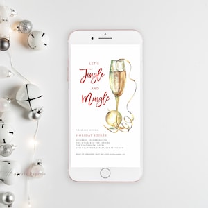 Jingle and Mingle Christmas Party Invitation, Christmas Invitation, Holiday Cocktail Party Invitation, Printable Christmas Invite, Templett