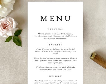 Modern Wedding Menu Template, Simple Wedding Menu Cards, Instant Download, PEYTON Collection