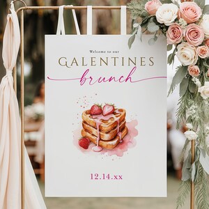 Galentine's Day Welcome Sign Template, Ladies Valentines Day Brunch Sign with Heart Waffles, Valentines Party Poster for Easel, Templett