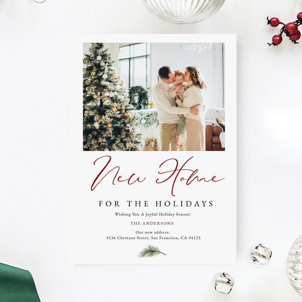 New Home Moving Announcement Christmas Cards, New Home for the Holidays Card Template, Decking New Halls Instant Download, Editable Templett