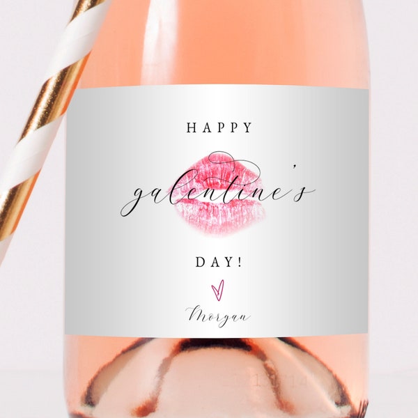 Mini Champagne Bottle Label Template, Galentines Day Mini Champagne Label, Galentines Favor Sticker, Mini Wine Bottle Label, Templett