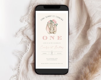 Some Bunny Is 1 Mobile Invitation Template, Easter Bunny First Birthday Invitation Email or Text, Easter Birthday Invitation Mobile