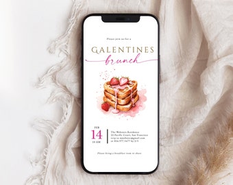 Galentines Day Mobile Invitation Template, Galentines Brunch Invitation Mobile with Heart Waffles, Valentines Day Brunch Invitation Mobile