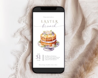 Easter Brunch Mobile Invitation Template, Easter Breakfast Invitation Mobile with Floral Pancakes, Easter Invitation Mobile