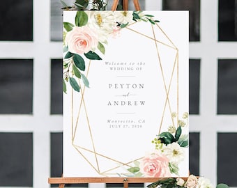 Large Wedding Welcome Sign, Custom Wedding Sign, Blush Greenery Welcome Sign in 4 Sizes (18x24,24x36,A1,A2), 100% Editable Template #MCD600