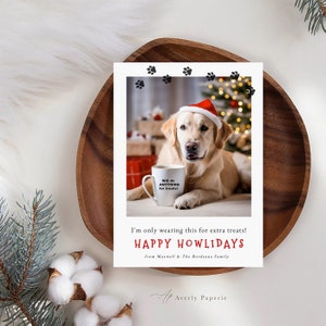 Plantilla de tarjeta de Navidad con foto de perro, tarjeta navideña para mascotas Happy Howlidays, tarjeta de Navidad para mascotas, DESCARGA INSTANTE, Plantilla editable