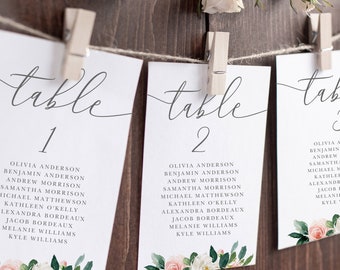 Wedding Seating Cards With Blush Greenery in 2 Sizes (4x6" and 5x7")| Instant Download | Editable, Printable, Template MCD600