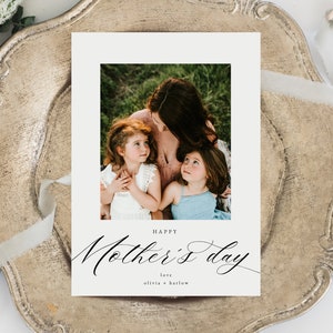 Plantilla de tarjeta del Día de la Madre Feliz, Tarjeta fotográfica editable del Día de la Madre con caligrafía, Regalo para mamá, PDF Templett