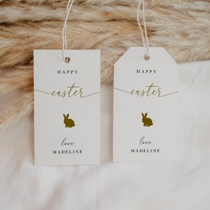 Simple Easter Tag, Editable Easter Tag with Gold Easter Bunny, Elegant Easter Tag, Easter Tag for Kids, Templett Bild 2