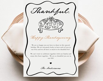 Thanksgiving Thankful Welcome Note Template, Hand Drawn Thankful For Note To Guests, Whimsical Thankful Seating Card, Instant Download