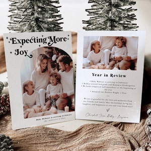 Annonce de nouvelle carte de Noël pour bébé, attendant plus de joie, carte de Noël photo pour nouveau-né avec arche, carte de Noël pour bébé avec photos