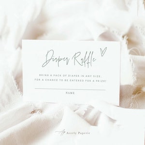 Tarjeta de rifa de pañales para bebés, verde salvia es un inserto de rifa de pañales para baby shower para niños, tarjeta minimalista de pañales para baby shower, descarga instantánea