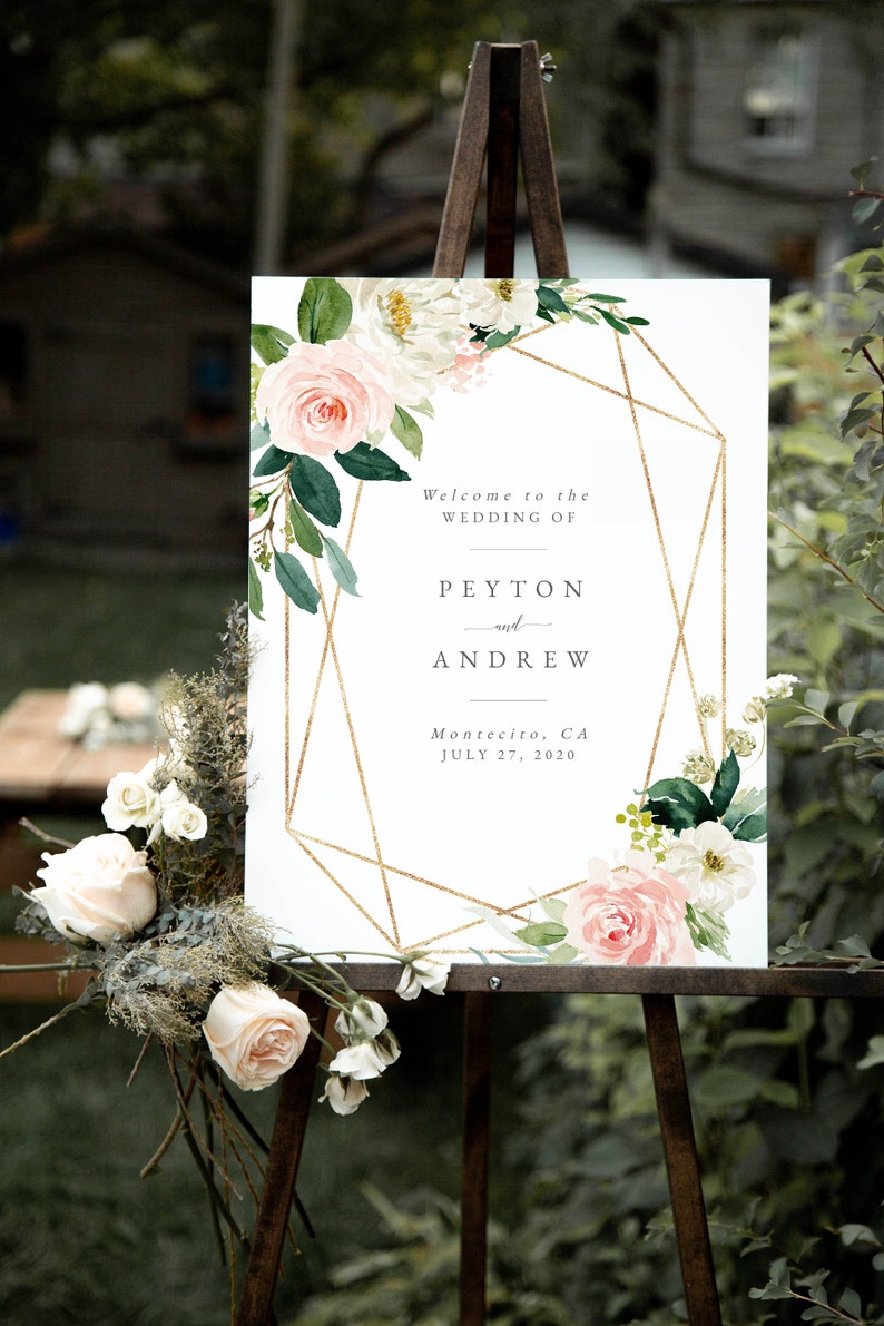 Large Wedding Welcome Sign, Custom Wedding Sign, Blush Greenery Welcome Sign in 4 Sizes 18x24,24x36,A1,A2, 100% Editable Template MCD600 image 7