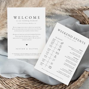Peyton Simple Wedding Welcome Bag Note & Timeline, Wedding Weekend Timeline Printable, Wedding Order of Events Template, Instant Download
