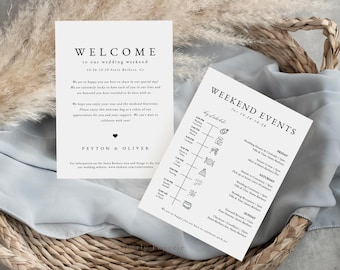 Peyton Einfache Hochzeit Willkommenstasche Hinweis & Timeline, Hochzeit Wochenende Timeline Printable, Hochzeit Auftrag der Ereignisse Vorlage, Instant Download