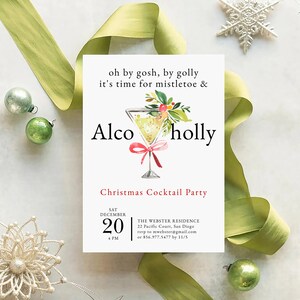 Christmas Cocktail Party Invitation Template, Time for Mistletoe and Alcoholly Christmas Invitation, Holiday Cocktail Invite, Martini Invite