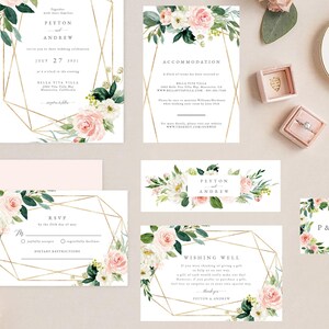 Geometric Wedding Invitation Template, Boho Wedding Invite Template, Wedding Invitation Template Download Faux Gold Invite Suite Kit, mcd600 image 5