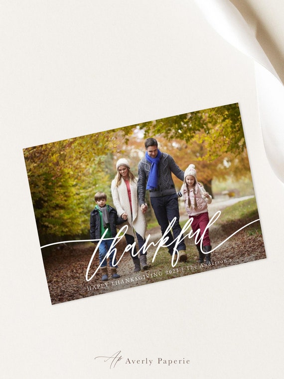 Printable Thanksgiving Card with Photo, Thankful Thanksgiving Holiday Photo Card Template, Thanksgiving Thankful Card, Instant Download
