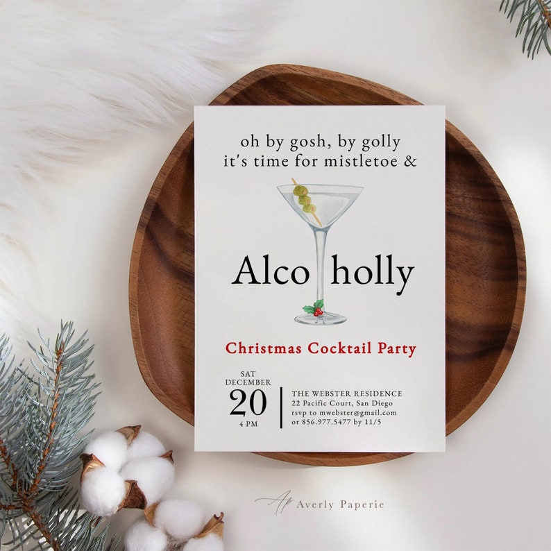 Holiday Cocktail Party Invitation Template Mistletoe and Alco Etsy