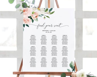 Blush Wedding Seating Chart, Printable Table Seating Chart Template, DIY Instant Download, 2 Sizes, Seating Chart Board, MCD600