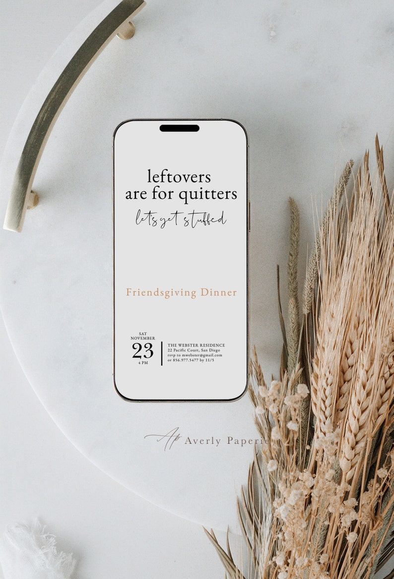 Friendsgiving Let's Get Stuffed Mobile Invite, Funny Friendsgiving or Thanksgiving Invitation, Friendsgiving Dinner Invite, Digital Download image 2