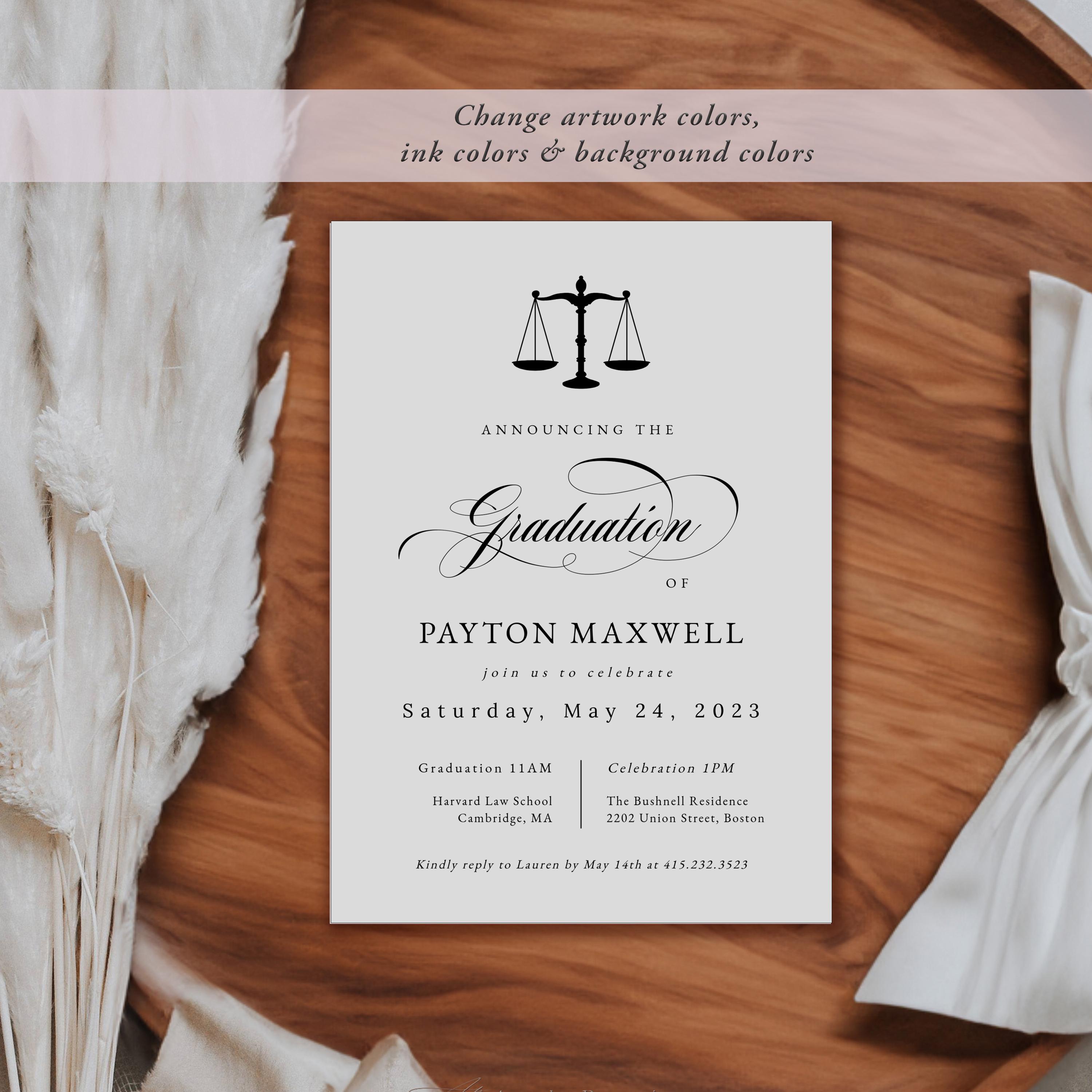 Pink Law School Graduation Party Invitation, Printable Hot Pink Law ...