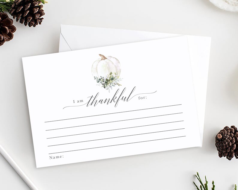 Friendsgiving or Thanksgiving Thankful Card, Thankful For Cards With Pumpkin in Dusty Blue, Editable Gratitude Cards, Download #MCD1128 bild 2