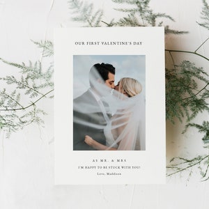 Druckbare Erster Valentinstag Zusammen Karte, Gerade Verheiratete Valentinstag Foto Karten Vorlage, Bearbeitbare Valentinstag Karte Download