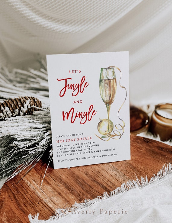 Jingle and Mingle Christmas Party Invitation, Christmas Invitation, Holiday Cocktail Party Invitation, Printable Christmas Invite, Templett
