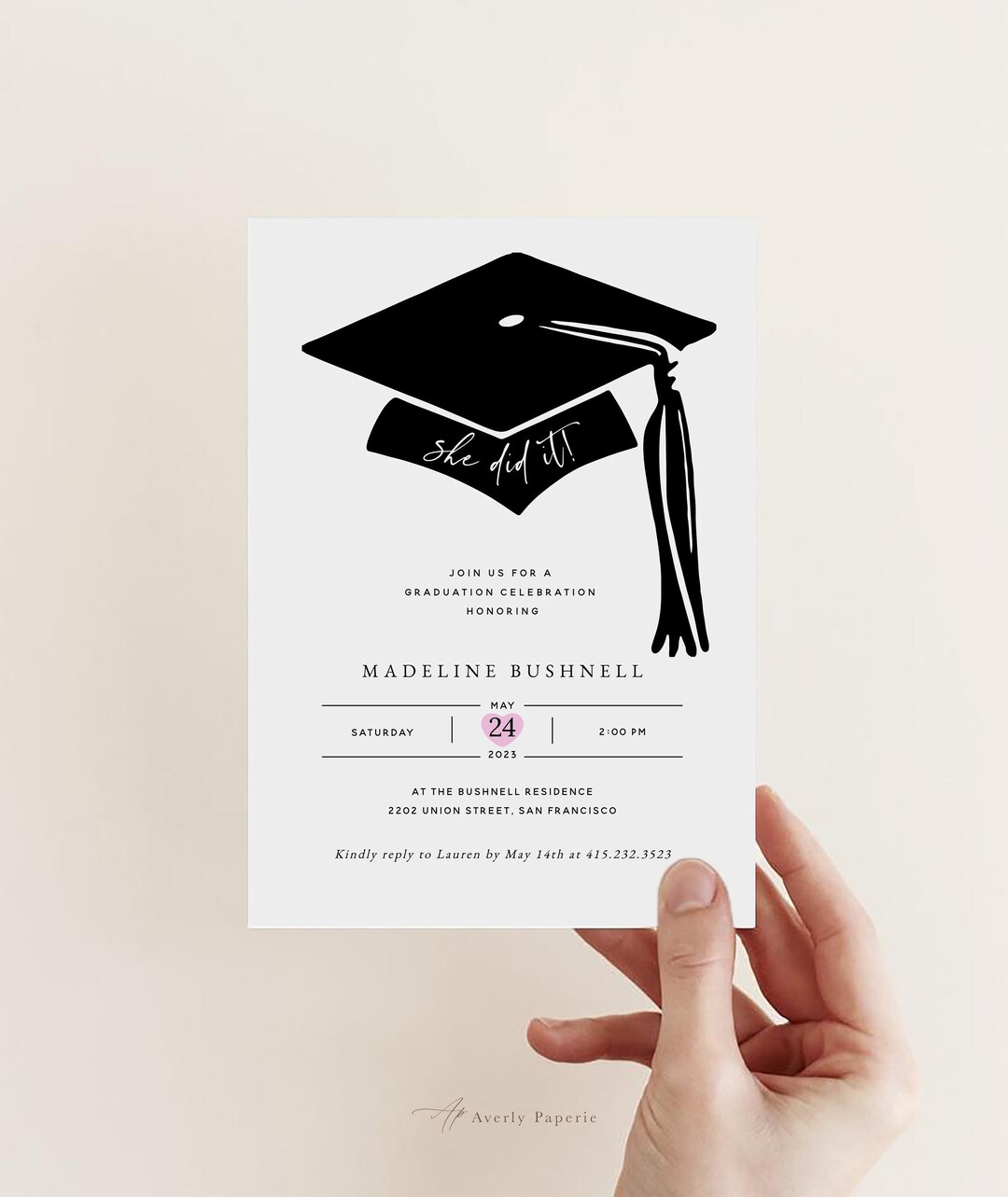 She Did It Graduation Invitation Template, Editable Graduation Party ...