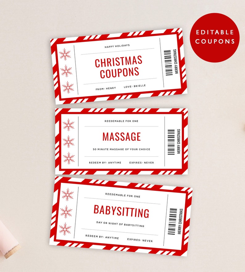 Editable Christmas Coupon Book Fun Holiday Coupon Book Gift Etsy