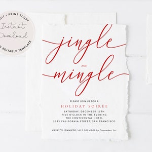 Jingle And Mingle Christmas Party Invitation Template, Printable Modern Christmas Invite, INSTANT DOWNLOAD, Editable Template #MCD1219