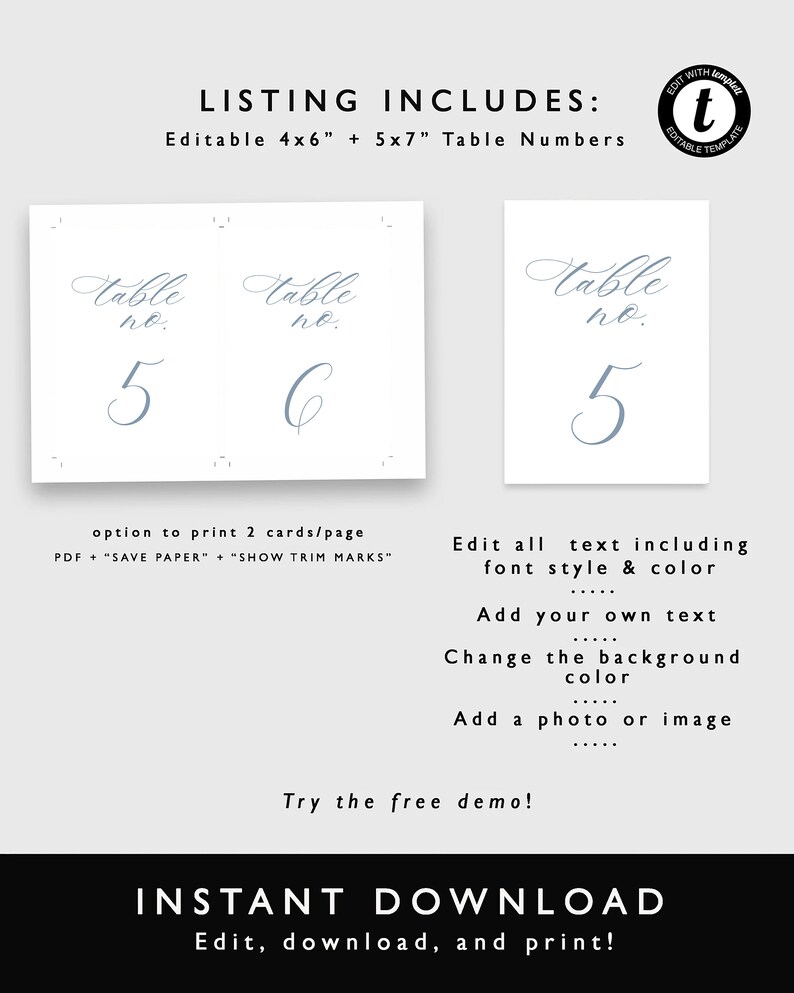 Table Number Template Using Logo Elegant Table Numbers Template, Calligraphy Table Numbers in French ...