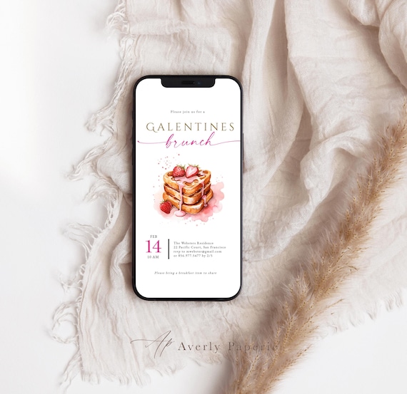 Galentine's Day Mobile Invitation Template, Ladies Valentine's Brunch Invitation Mobile with Heart Waffles, Valentine Party Invite Mobile