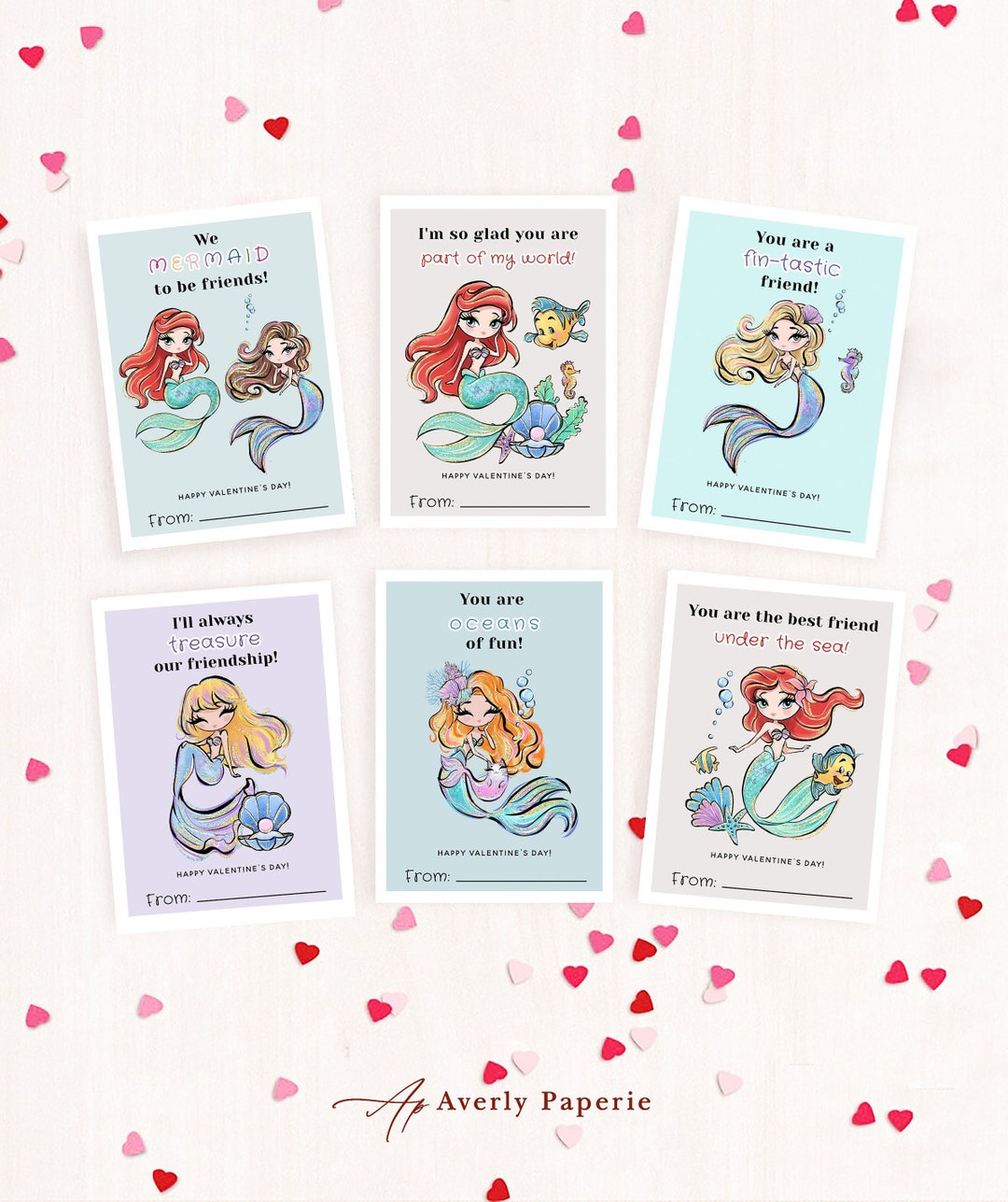 Printable Mermaid Valentine's Day Cards, Classroom Valentine's Day ...