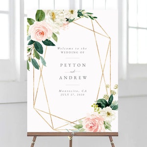 Large Wedding Welcome Sign, Custom Wedding Sign, Blush Greenery Welcome Sign in 4 Sizes 18x24,24x36,A1,A2, 100% Editable Template MCD600 image 3