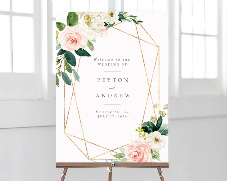 Large Wedding Welcome Sign, Custom Wedding Sign, Blush Greenery Welcome Sign in 4 Sizes 18x24,24x36,A1,A2, 100% Editable Template MCD600 image 3