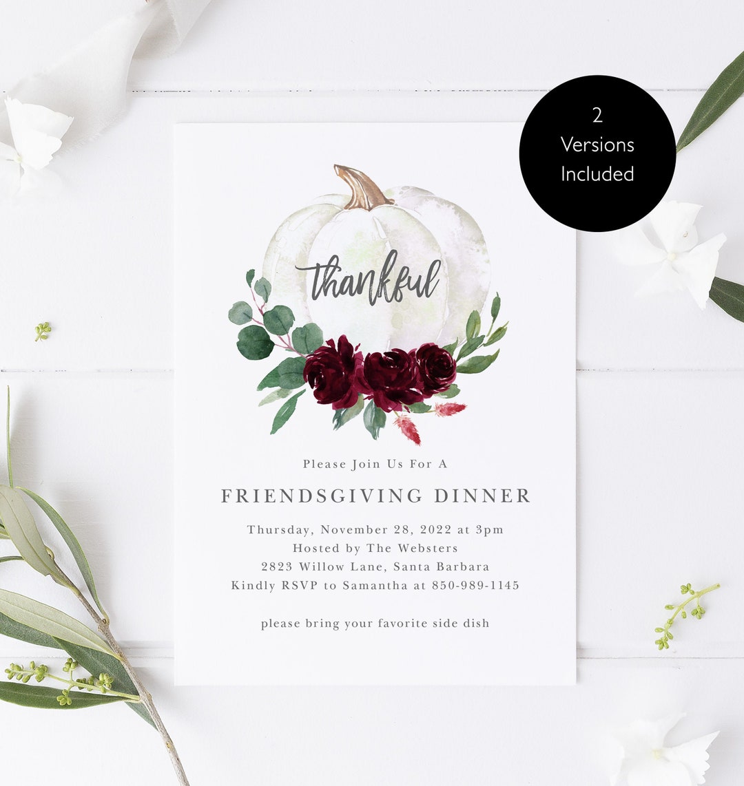 Printable Friendsgiving Invitation Template Thanksgiving Pumpkin