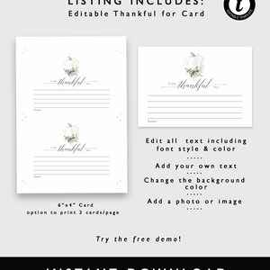 Friendsgiving or Thanksgiving Thankful Card, Thankful For Cards With Pumpkin in Dusty Blue, Editable Gratitude Cards, Download #MCD1128 bild 3
