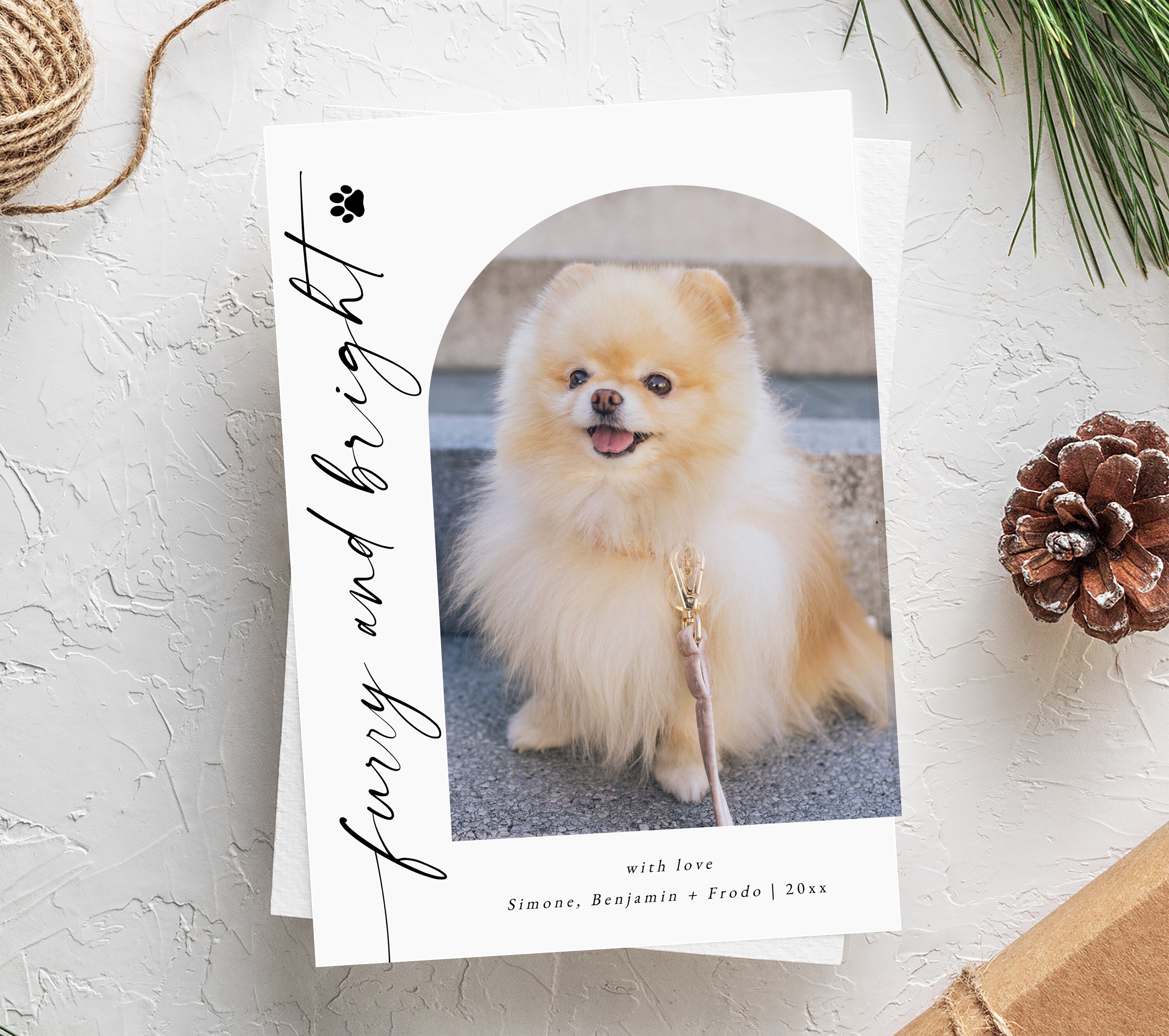 Dog Photo Christmas Card Template, Furry and Bright Pet Holiday Card ...