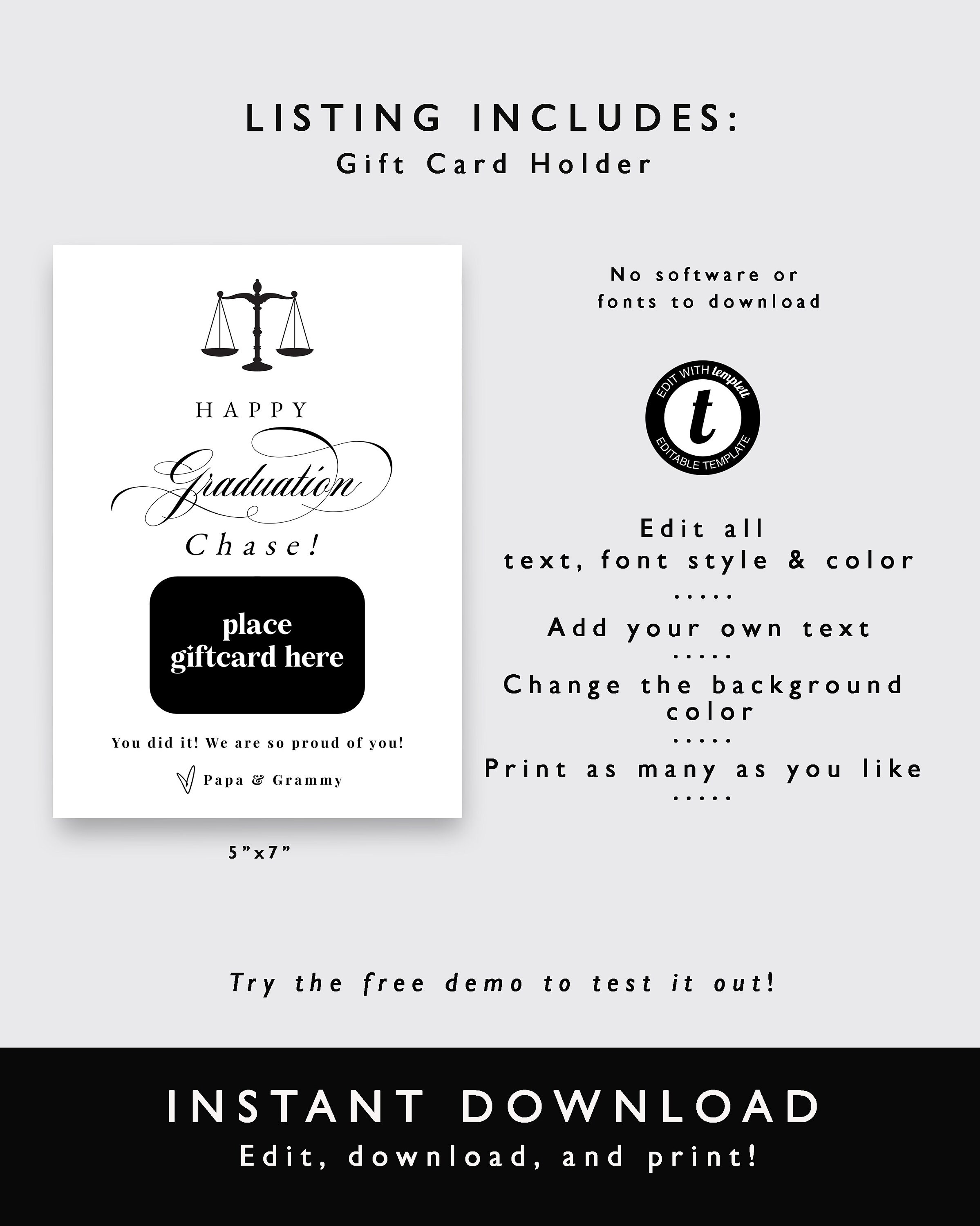 Graduation Gift Card Holder Printable Law School Graduation Etsy