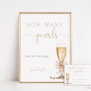 Cartello per la festa nuziale con perle e prosecco, cartello "Indovina quante perle" e biglietto abbinato con eleganti perle di calice da champagne, Templett, Aiden