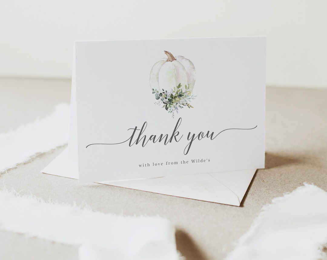 Pumpkin Thank You Card Template, Foldable Card With Dusty Blue Pumpkin ...