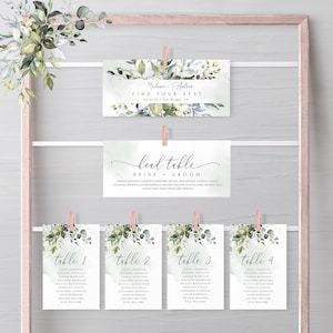 Cartões de assentos de casamento Boho Greenery em 2 tamanhos (4x6" e 5x7"), DOWNLOAD INSTANTÂNEO, modelo editável #MCD500