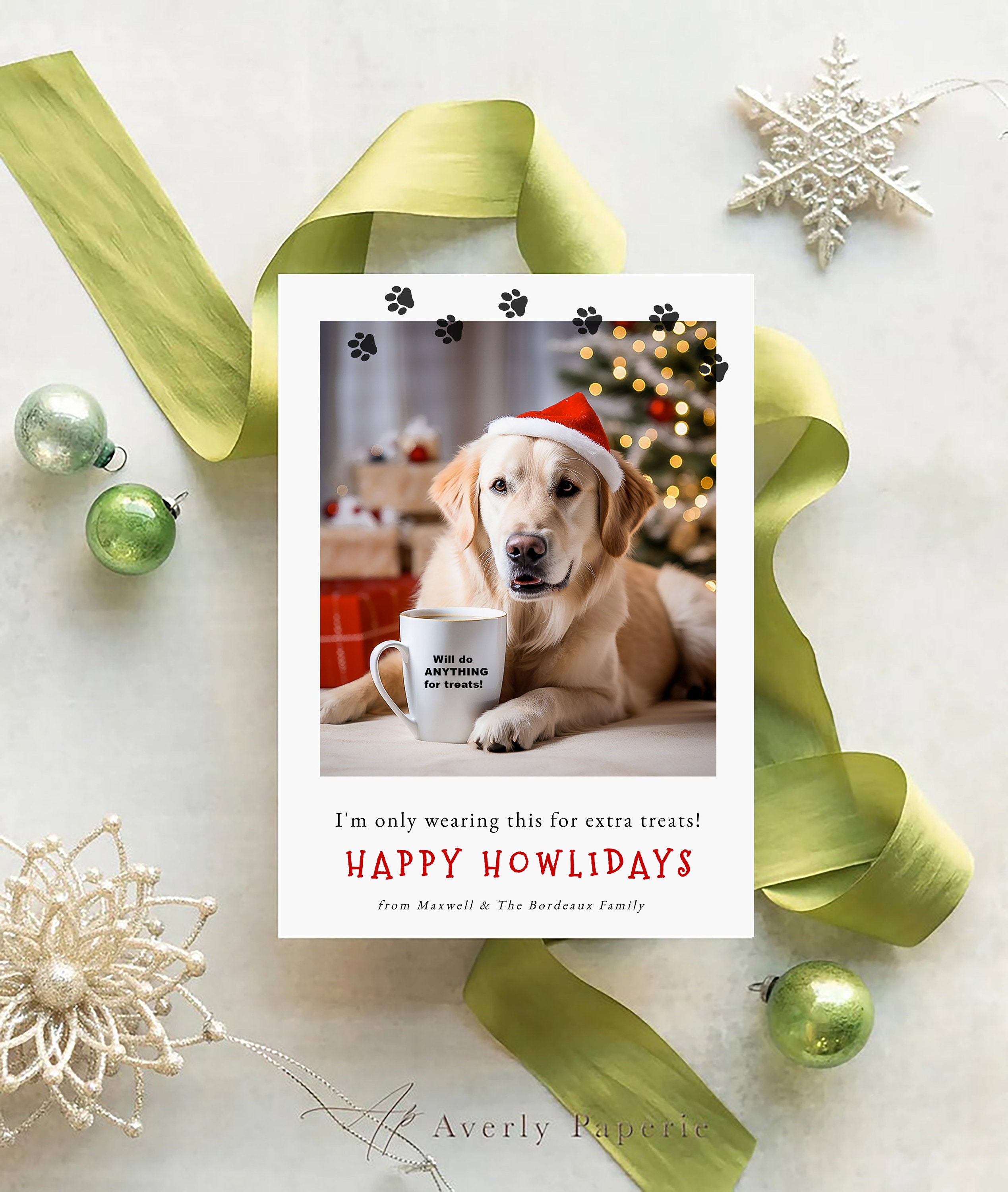 Dog Photo Christmas Card Template, Happy Howlidays Pet Holiday Card ...