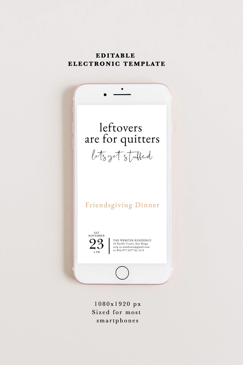 Friendsgiving Let's Get Stuffed Mobile Invite, Funny Friendsgiving or Thanksgiving Invitation, Friendsgiving Dinner Invite, Digital Download image 3