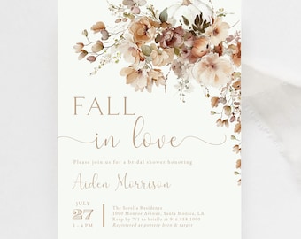 Verlieben Sie Brautparty-Einladung, Herbst-Brautparty-Einladung mit Herbst-Blumen-Kürbis, Herbst-Brautparty-Einladung, Aiden