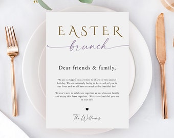 Easter Brunch Welcome Card Template, Easter Sunday Table Decoration Seating Card, Easter Breakfast Table Thankful Card, Instant Download